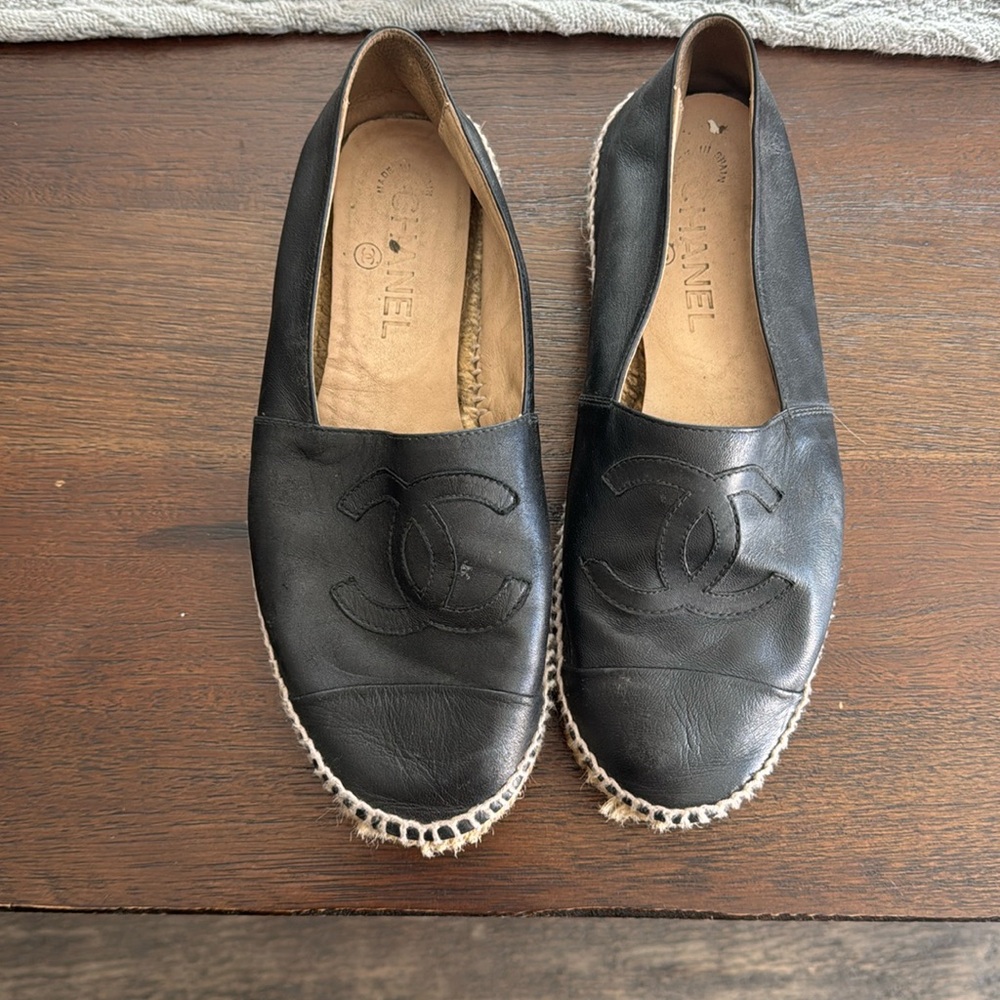 Chanel Espadrilles 37 Black Leather